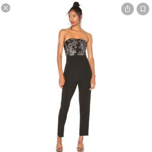 BCBGMaxAzria Black and Silver Strapless Jumpsuit
